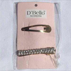 Set of 2 D’Bello Hair Accessories Gold Hair Clips with Shiny Glittery Stones